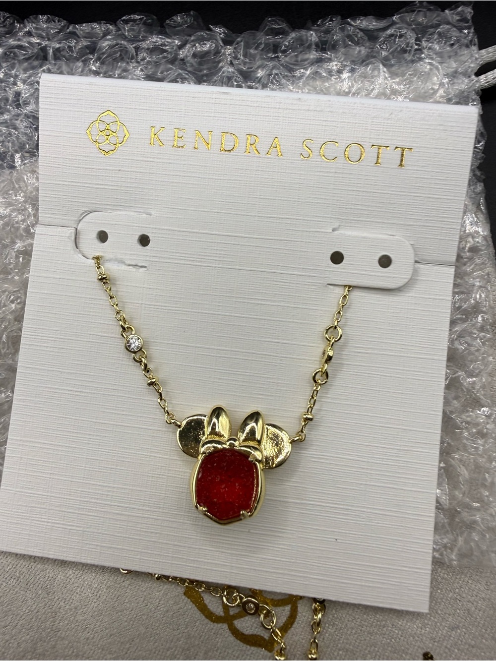 Disney | Kendra Scott Gold Minnie Mouse necklace with red drusy